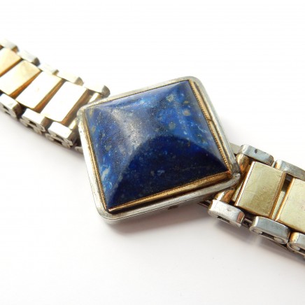 Photo of Antique Lapis Lazuli French Gilt Metal Bracelet Gold Link Chain Bracelet