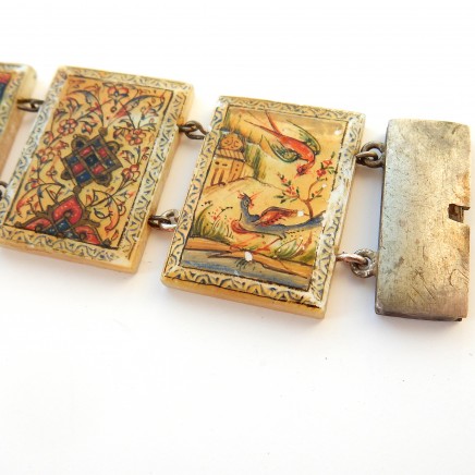 Photo of Antique Persian Shell Storybook Panel Bracelet Hand Painted