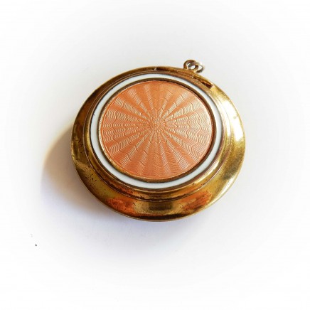 Photo of Antique Pink Guilloche Enamel Brass Mirror Compact Pendant