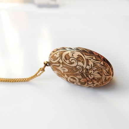 Photo of Antique Rolled Gold Hand Chased Locket Necklace