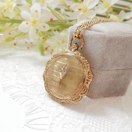 Photo of Antique Rolled Gold Locket Glass Memory Locket Long Chain
