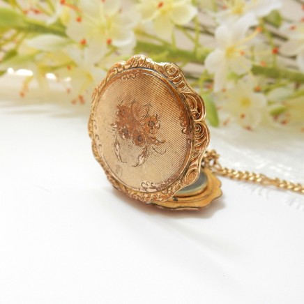 Photo of Antique Rolled Gold Locket Glass Memory Locket Long Chain