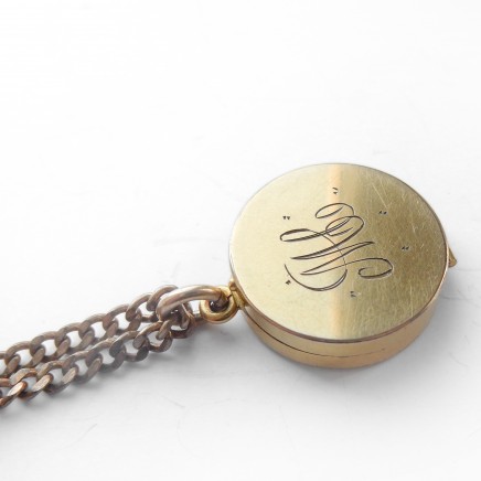 Photo of Antique Rolled Gold Monogram Locket Pendant Necklace Signed SKM & Co