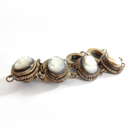 Photo of Antique Shell Pearl Cameo Bracelet Carved Cameo Continental Silver