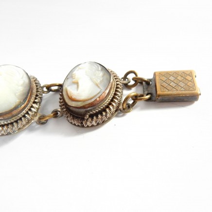 Photo of Antique Shell Pearl Cameo Bracelet Carved Cameo Continental Silver
