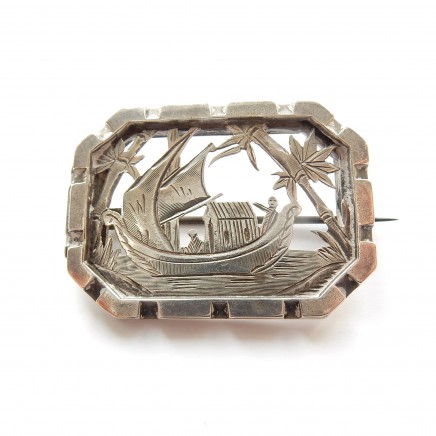 Photo of Antique Silver Aesthetic Period Sailing Boat Brooch