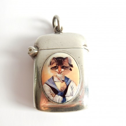 Photo of Antique Solid Silver Tabby Cat Sailor Vesta Hilliard Thomason 1904