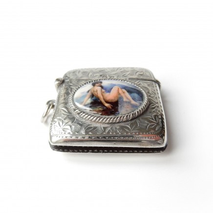 Photo of Antique Sterling Silver Enamel Nude Lady Vesta Match Safe Thomas Bishton