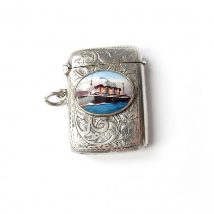 Photo of Antique Sterling Silver Enamel Titanic Ship Vesta Match Safe