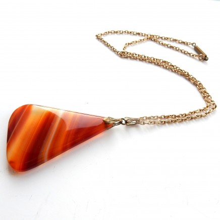 Photo of Antique Victorian Banded Agate Pendant Necklace Rolled Gold Chain