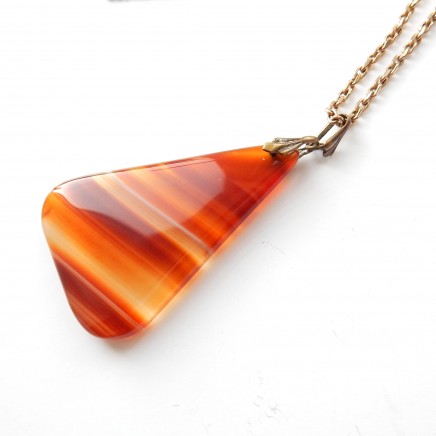 Photo of Antique Victorian Banded Agate Pendant Necklace Rolled Gold Chain