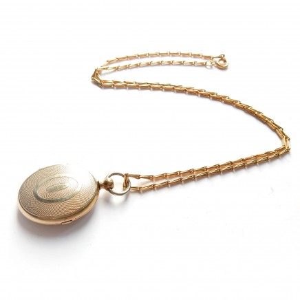 Photo of Antique Victorian Rolled Gold Mourning Locket Necklace Rolled Gold Chain Locket