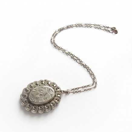 Photo of Antique Victorian Silver Locket Necklace Aesthetic Period Engraved Locket