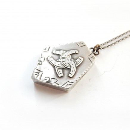 Photo of Antique Victorian Sterling Silver Locket Necklace Horse Shoe Locket