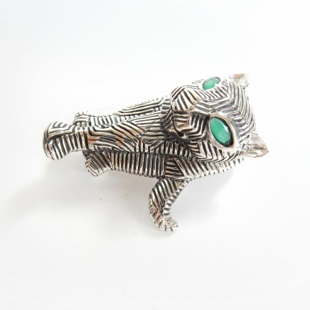 Photo of Art Deco Emerald Sterling Silver Panther Brooch Pin