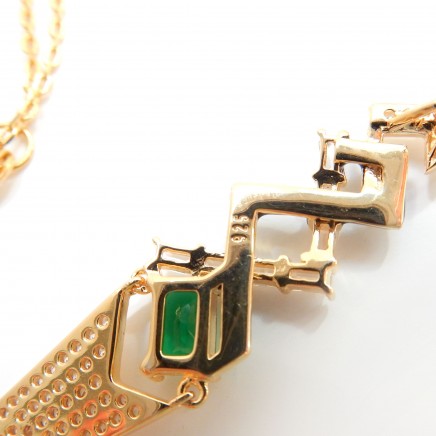 Photo of Art Deco Enamel Vermeil Gold Cubic Zironia Emerald Glass Necklace Silver