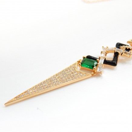 Photo of Art Deco Enamel Vermeil Gold Cubic Zironia Emerald Glass Necklace Silver