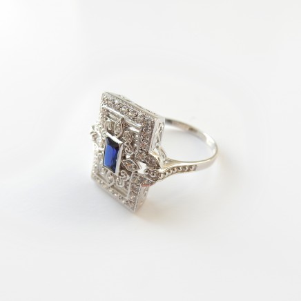 Photo of Art Deco Filigree Cubic Zirconia Sterling Silver Statement Ring