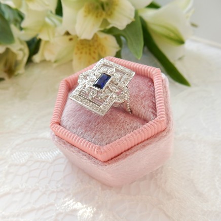 Photo of Art Deco Filigree Cubic Zirconia Sterling Silver Statement Ring