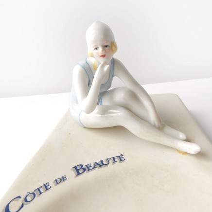 Photo of Art Deco French Porcelain Ceramic Bathing Beauty Lady Trinket Dish