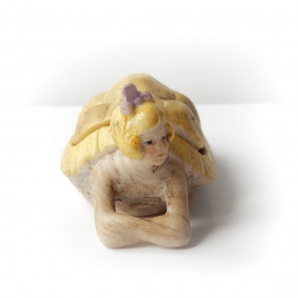 Photo of Art Deco German Bisque Porcelain Lady Turtle Pin Doll Trinket Ornament