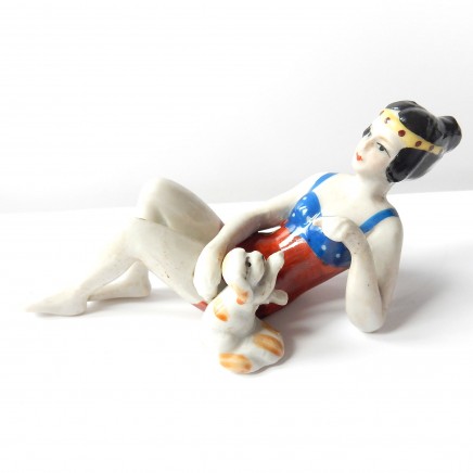 Photo of Art Deco German Porcelain Ceramic Lady Dog Pin Doll Half Doll