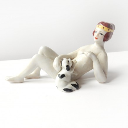 Photo of Art Deco German Porcelain Ceramic Lady Dog Pin Doll Half Doll Lady