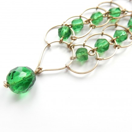 Photo of Art Deco Green Crystal Bead Necklace Lavalier Emerald Green Jewelery