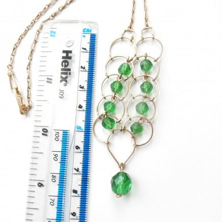 Photo of Art Deco Green Crystal Bead Necklace Lavalier Emerald Green Jewelery