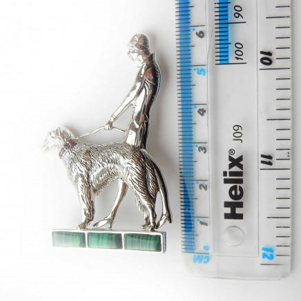Photo of Art Deco Malachite Ruby Flapper Lady Dog Sterling Silver Brooch Genuine Gemstones