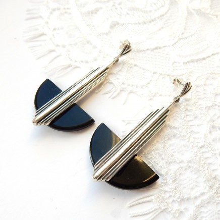 Photo of Art Deco Onyx Earrings Sterling Silver Fine Silver Droplet Earrings