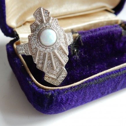 Photo of Art Deco Opal Cubic Zirconia Ring Solid Silver