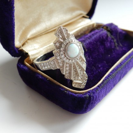 Photo of Art Deco Opal Cubic Zirconia Ring Solid Silver