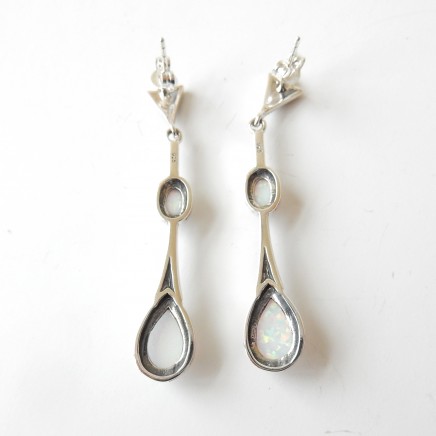 Photo of Art Deco Opal Marcasite Droplet Earrings Solid Silver