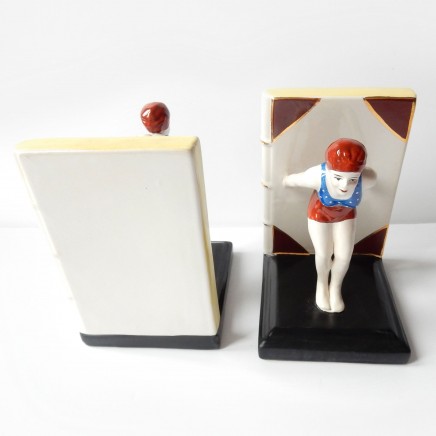 Photo of Art Deco Porcelain Ceramic Bathing Lady Book Ends Figurine
