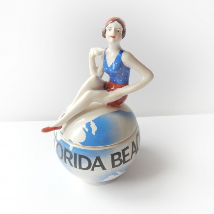 Photo of Art Deco Porcelain Ceramic Flapper Girl on Beach Ball Tinket Florida Beach