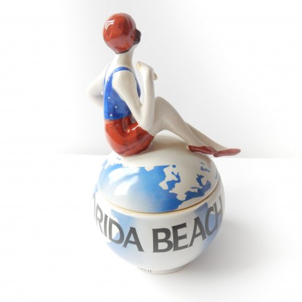 Photo of Art Deco Porcelain Ceramic Flapper Girl on Beach Ball Tinket Florida Beach