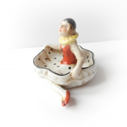 Photo of Art Deco Porcelain Ceramic Flapper Pierrot Girl Trinket