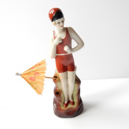 Photo of Art Deco Porcelain Flapper Girl Bathing Beauty Posy Hat Pin Holder