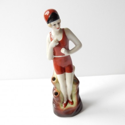 Photo of Art Deco Porcelain Flapper Girl Bathing Beauty Posy Hat Pin Holder