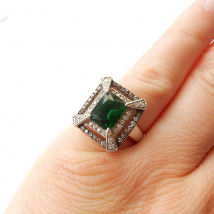Photo of Art Deco Sterling Silver Emerald Paste Ring US 6