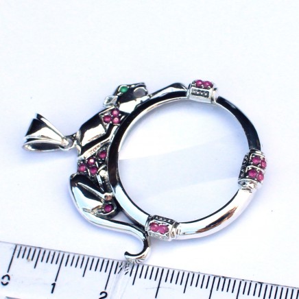 Photo of Art Deco style Solid Silver Ruby Jaguar Cat Optical Loupe Glass Pendant