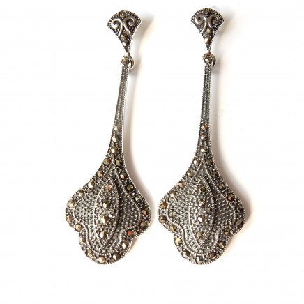 Photo of Art Nouveau Marcasite Droplet Earrings Sterling Silver Fine Jewelry