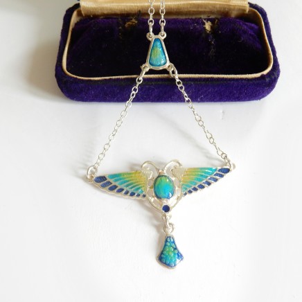 Photo of Arts & Crafts Mackintosh Enamel Butterfly Necklace Sterling Silver