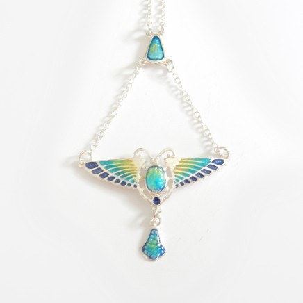 Photo of Arts & Crafts Mackintosh Enamel Butterfly Necklace Sterling Silver