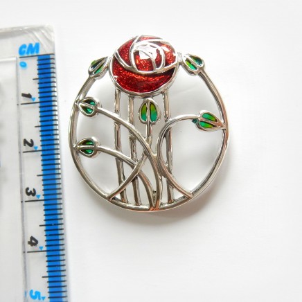 Photo of Arts & Crafts Mackintosh Rose Enamel Pendant Sterling Silver
