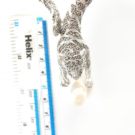 Photo of Baroque Pearl Marcasite Wild Cat Panthere Necklace Solid Silver Fine Jewelery