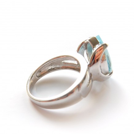 Photo of Blue Topaz Cocktail Ring Sterling Silver Size 6.5 November Birthstone