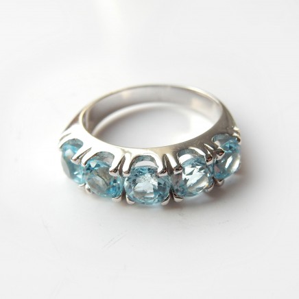 Photo of Blue Topaz Half Eternity Ring Solid Silver Size 8