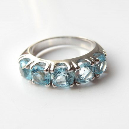 Photo of Blue Topaz Half Eternity Ring Solid Silver Size 8